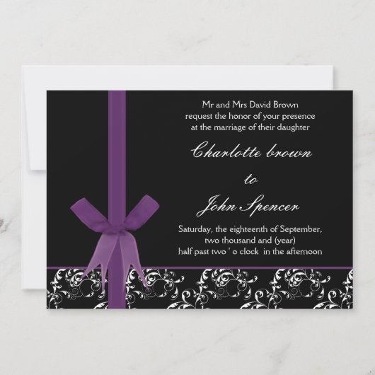 Zwart Paars wit chassis met FAUX-lintontwerp Kaart (Voorkant)