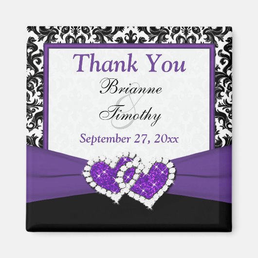 Zwart, Paars, Wit Damast Huwelijksgunst Magneet (Voorkant)