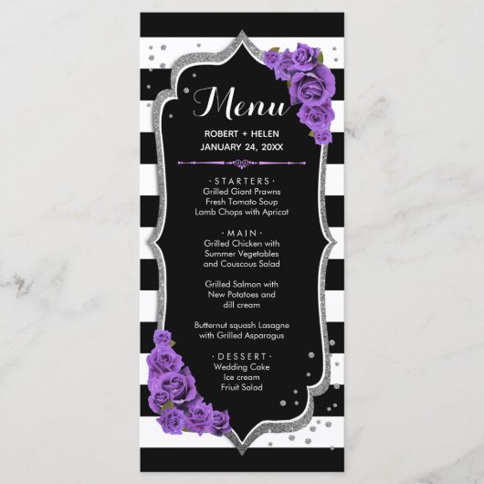 Zwart Paars Wit Zilver Menu Kaart (Voorkant)
