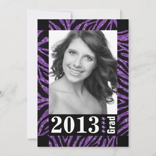 Zwart-Paars Zebra Afdrukfoto Afstuderen Kaart (Achterkant)