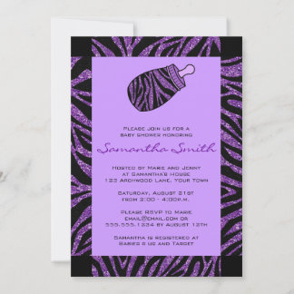 Zwart-Paars zebra Afdrukken Baby shower Kaart