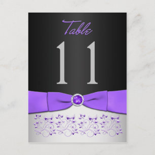 Zwart, Paars, zilver, Floral Table Number Briefkaa Briefkaart