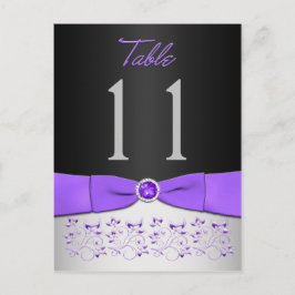 Zwart, Paars, zilver, Floral Table Number Briefkaa Briefkaart