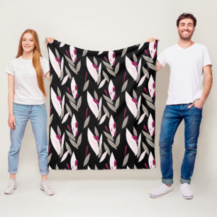 Zwart paarse abstracte rode retro bloempatroon fleece deken