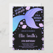 Zwart Paarse Blauwe Staart Shell Zeemeermin Uitnod Kaart (Voorkant)