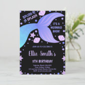 Zwart Paarse Blauwe Staart Shell Zeemeermin Uitnod Kaart (Staand voorkant)