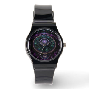 Zwart Paarse Blauwgroen Glow Magic Sphere Horloge
