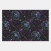 Zwart Paarse Blauwgroen Glow Magic Sphere Pattern Inpakpapier Vel (Voorkant 3)