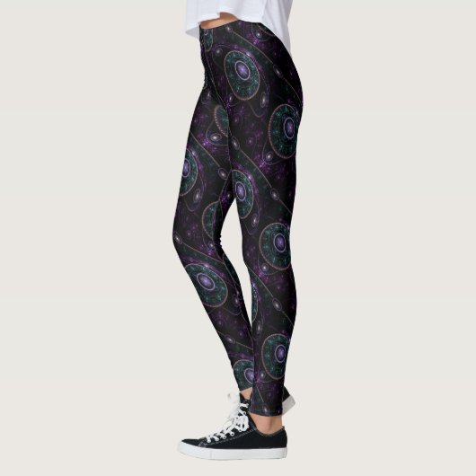 Zwart Paarse Blauwgroen Glow Magic Sphere Pattern Leggings (Links)