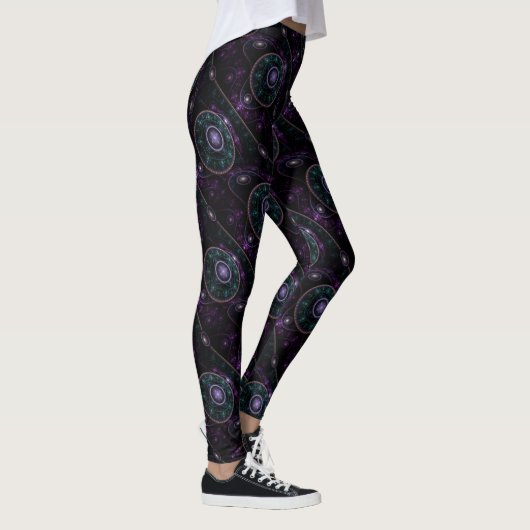 Zwart Paarse Blauwgroen Glow Magic Sphere Pattern Leggings (Rechts)