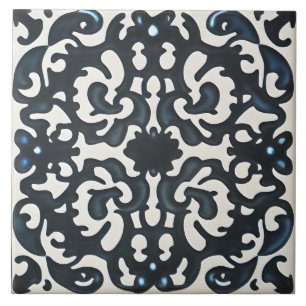 Zwart Paarse & Blauwgroen op witte Toscaanse stijl Tegeltje