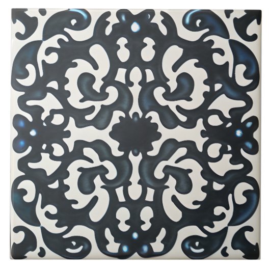 Zwart Paarse & Blauwgroen op witte Toscaanse stijl Tegeltje (Voorkant)