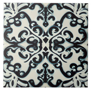 Zwart Paarse & Blauwgroen op witte Toscaanse stijl Tegeltje