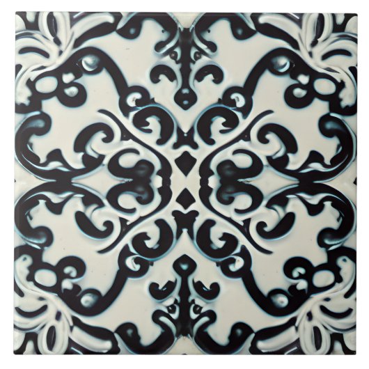 Zwart Paarse & Blauwgroen op witte Toscaanse stijl Tegeltje (Voorkant)