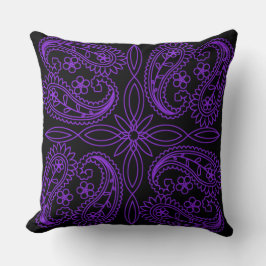 Zwart & paarse bloem paisley patroon kussensloop kussen