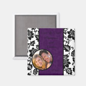 Zwart/Paarse Bloemen Damask Aankondigingsmagneet Magneet (Voorkant / Achterkant)