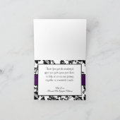Zwart/Paarse Bloemen Damask Bruiloft Dank u kaart (Binnen)