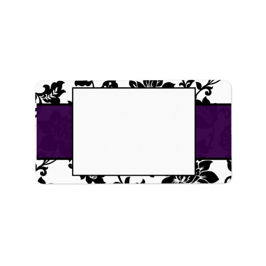 Zwart/Paarse Bloemen Damask Bruiloft Mailing Label (Voorkant)