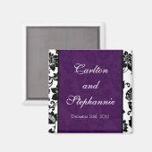 Zwart/Paarse Bloemen Damask Trouwmagneet Magneet (Voorkant / Achterkant)