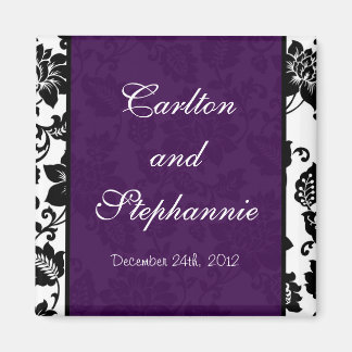 Zwart/Paarse Bloemen Damask Trouwmagneet Magneet