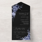 Zwart Paarse Bloemen Moody Kalligrafie van Bruilof All In One Uitnodiging (Binnen)