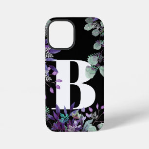 ZWART PAARSE BLOEMEN TYPOGRAFIE AANPASBAAR iPhone 12 MINI HOESJE