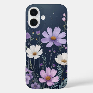 Zwart paarse bloemmotief - whimsigoth dark iPhone 16 hoesje