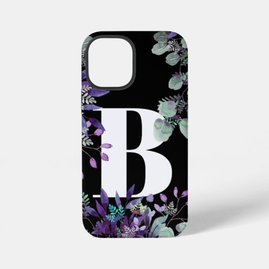 ZWART PAARSE BLOEMTYPOGRAFIE OP MAAT iPhone HOESJE (Achterkant)