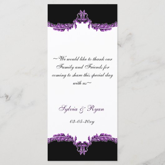Zwart paarse bruiloft menu (Achterkant)