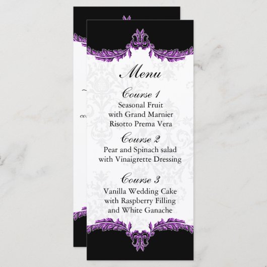 Zwart paarse bruiloft menu (Voorkant / Achterkant)