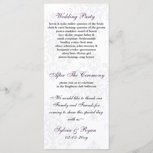 zwart paarse bruiloft programma programmakaart (Achterkant)