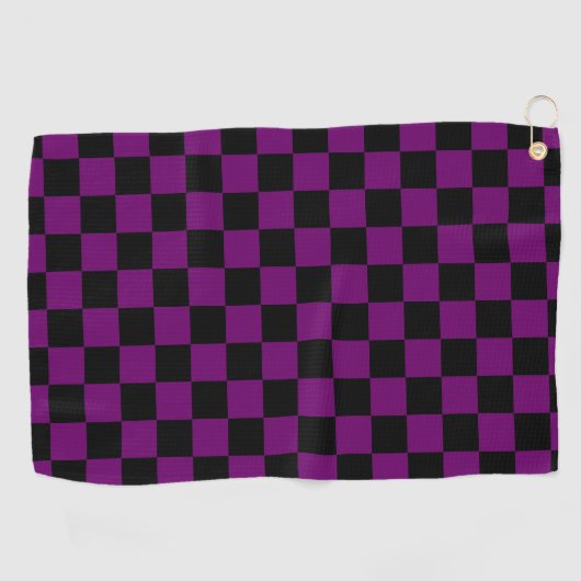 Zwart Paarse Check Checkerboard Patroon Golfhanddoek (Horizontaal)