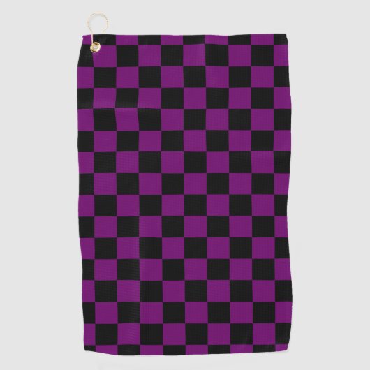Zwart Paarse Check Checkerboard Patroon Golfhanddoek (Voorkant)