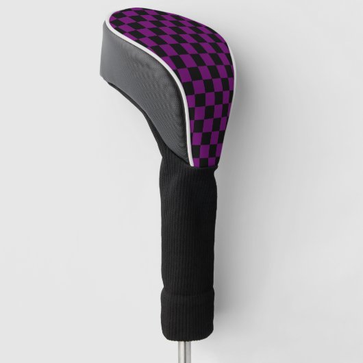 Zwart Paarse Check Checkerboard Patroon Golfheadcover (Schuin)