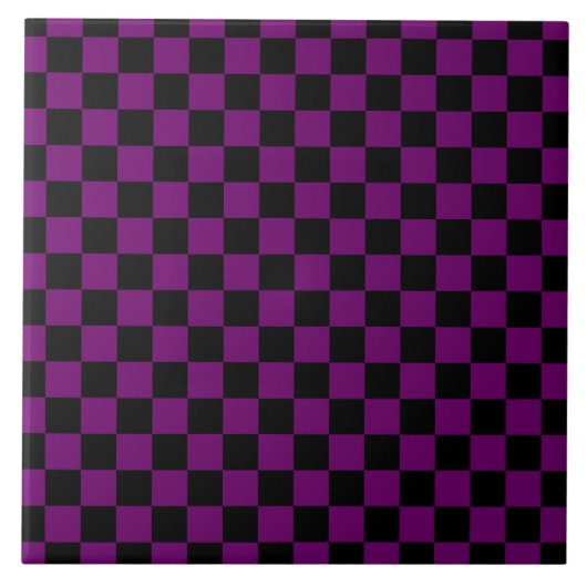 Zwart Paarse Check Checkerboard Patroon Tegeltje (Voorkant)