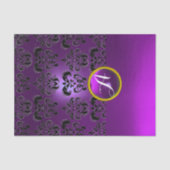 ZWART PAARSE DAMASK EDELSTEEN MONOGRAM Bloemen Tissuepapier (Voorkant)