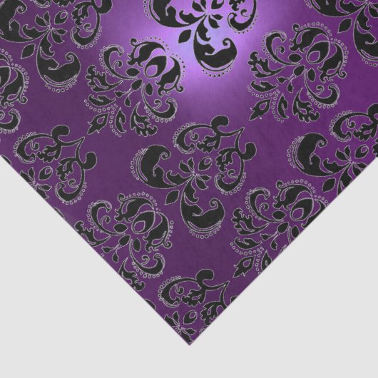 ZWART PAARSE DAMASK EDELSTEEN MONOGRAM Bloemen Tissuepapier (Detail)