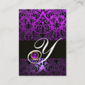 ZWART PAARSE DAMAST BLOEMMONOGRAM, Amethist Visitekaartje (Achterkant)