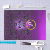 ZWART PAARSE DAMAST EDELSTEEN MONOGRAM Bloemig Tissuepapier (Craft)