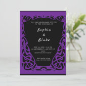  zwart-Paarse decobruiloft Kaart (Staand voorkant)