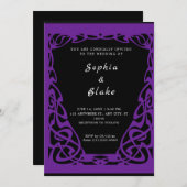  zwart-Paarse decobruiloft Kaart (Voorkant / Achterkant)