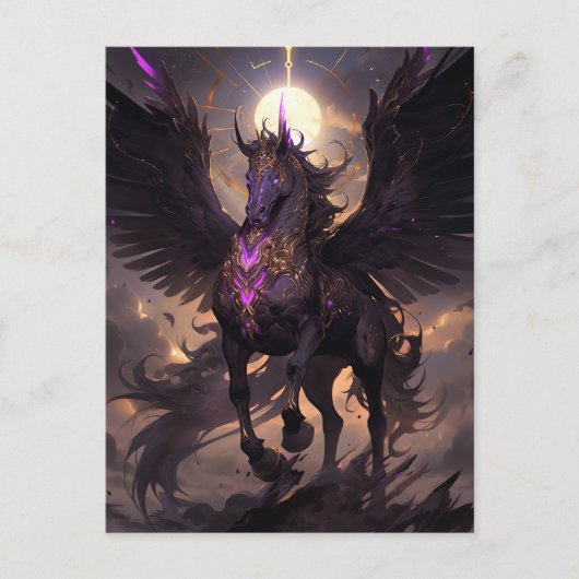 Zwart Paarse Eenhoorn Fantasy Art Briefkaart (Voorkant)