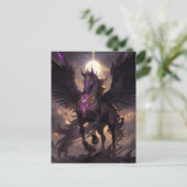 Zwart Paarse Eenhoorn Fantasy Art Briefkaart (Staand voorkant)