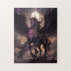 Zwart Paarse Eenhoorn Fantasy Art Legpuzzel