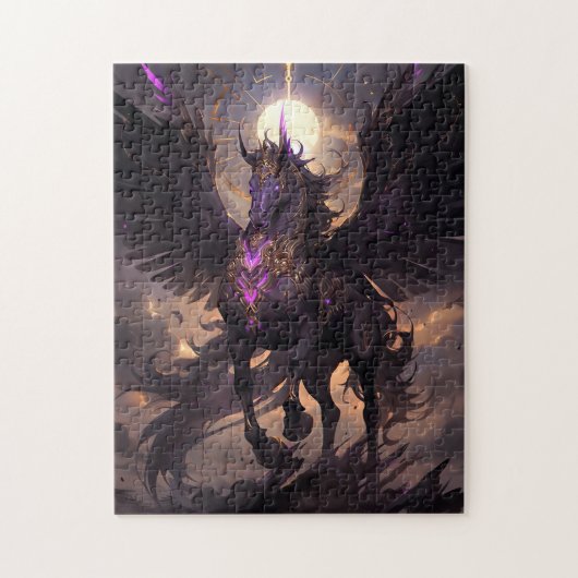 Zwart Paarse Eenhoorn Fantasy Art Legpuzzel (Verticaal)