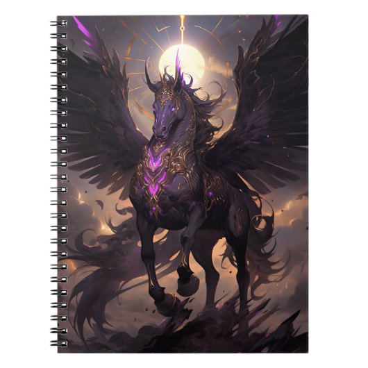 Zwart Paarse Eenhoorn Fantasy Art Notitieboek (Voorkant)