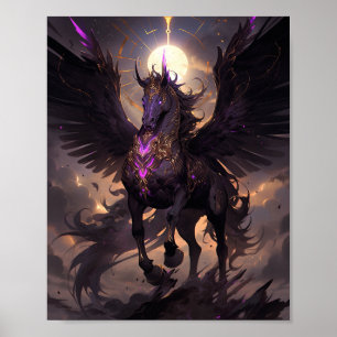 Zwart Paarse Eenhoorn Fantasy Art Poster