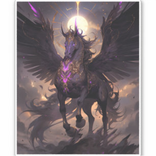 Zwart Paarse Eenhoorn Fantasy Art Sticker