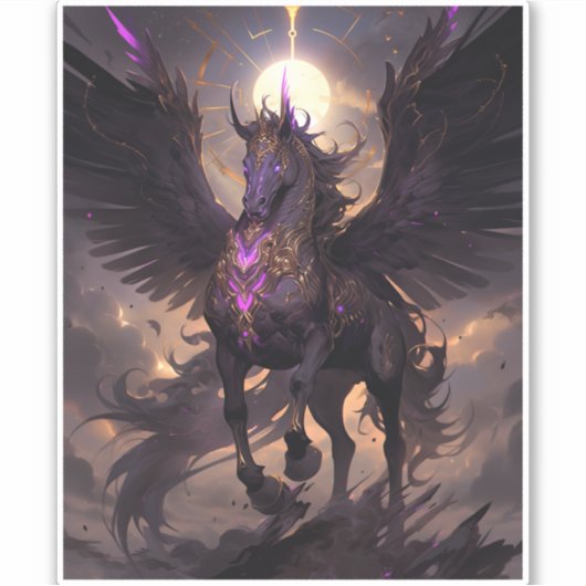 Zwart Paarse Eenhoorn Fantasy Art Sticker (Voorkant)