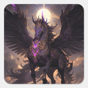 Zwart Paarse Eenhoorn Fantasy Art Vierkante Sticker